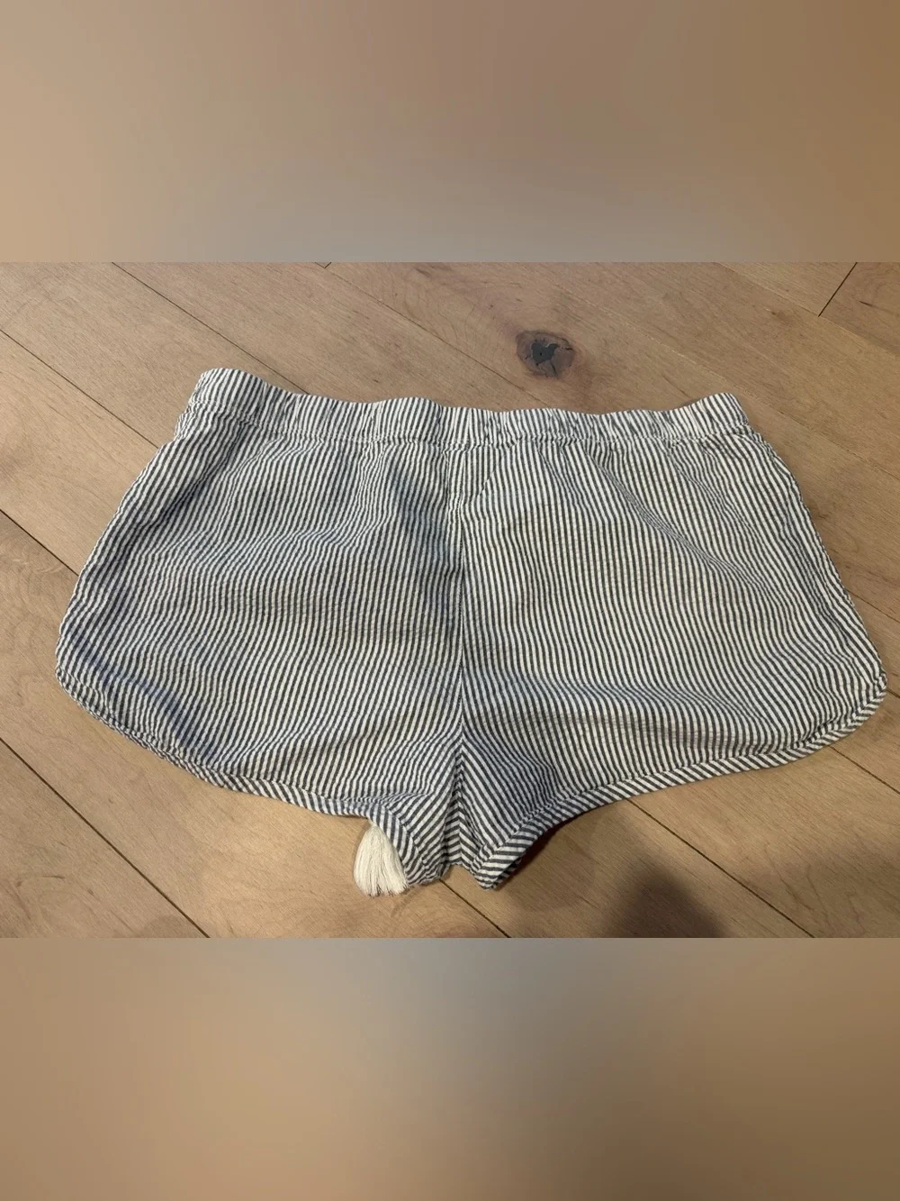 Calvin Klein Striped Drawstring Tassel Shorts - Grey and White